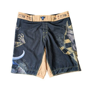 Raven Fightwear MMA Anubis Ancient Egypt Fight Shorts Size 34 Black Tan